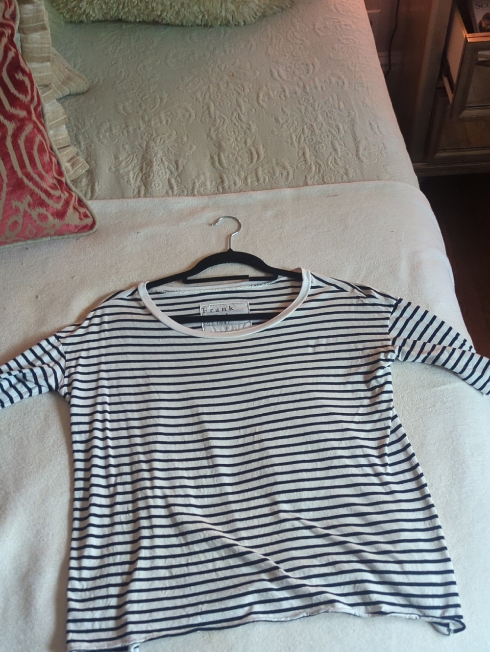 Frank & Eileen navy and white striped boatneck tee